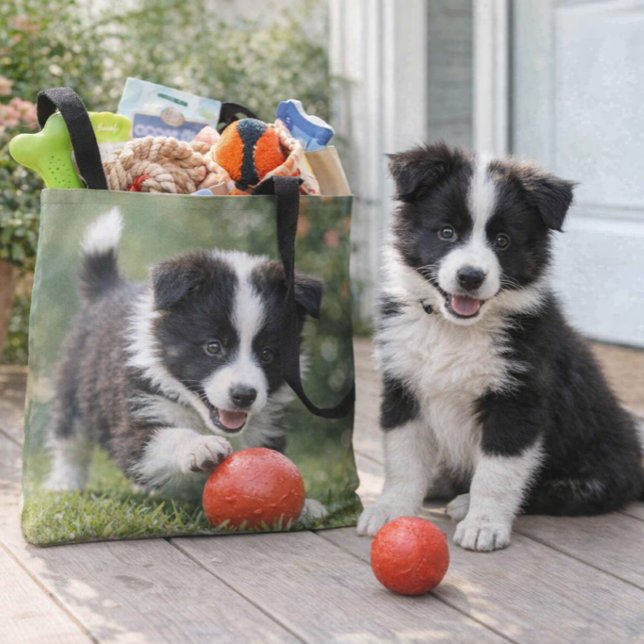 Söt Border Collie Hund Älskare  Tygkasse (Adorable Border Collie tote with red‑ball design stylish, durable, and pet‑lover approved)
