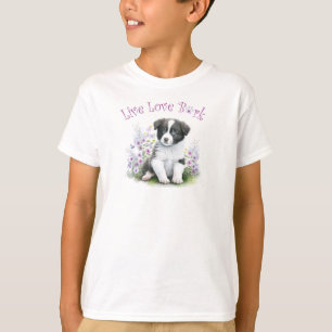 Söt Border Collie Hund Blommig T Shirt