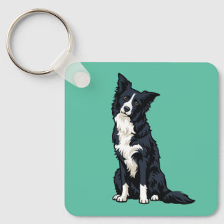 Söt Border Collie Huvudlutning Nyckelring