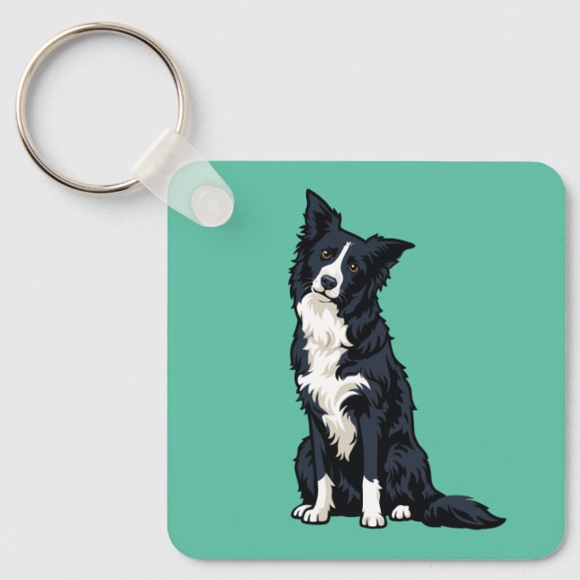Söt Border Collie Huvudlutning Nyckelring (Framsida)