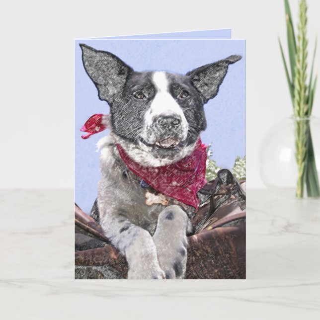 Söt Border Collie-mix Hund Skiss Konst Anpassad Ko Kort (Framsida)