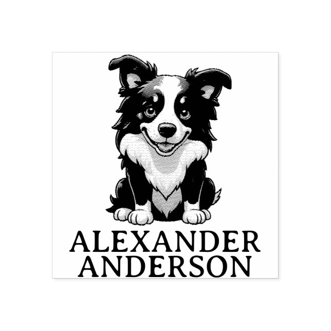 Söt Border Collie - Personliggör Stämpel (Tryck)