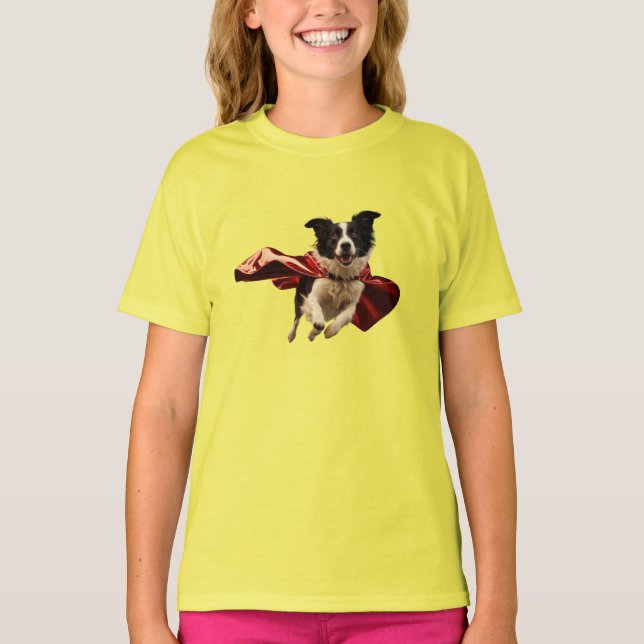 Söt Border Collie Superhjälte Barn T-Shirt (Framsida)