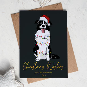 Söt Border Collie Träd Jul Platt Julkort