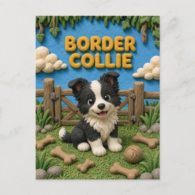 Söt Border Collie-valp, babyhund Vykort (Framsida)