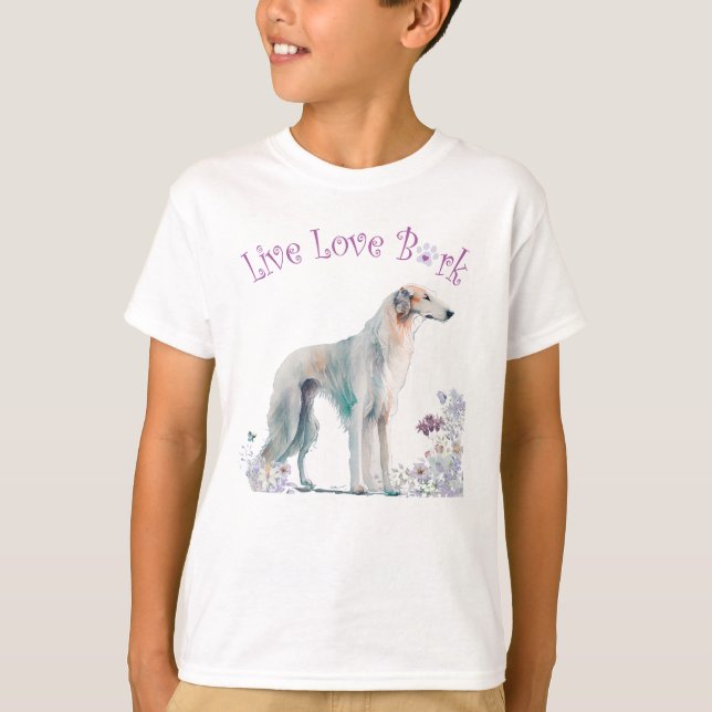 Söt Borzoi Hund Blommig T Shirt (Framsida)