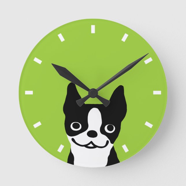 Söt Boston Terrier - anpassningsbar färg Rund Klocka (Framsida)