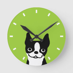 Söt Boston Terrier - anpassningsbar färg Rund Klocka