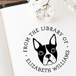 Söt Boston Terrier från boknamnets bibliotek Stämpel