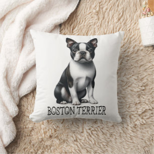 Söt Boston Terrier-gåva Svart Vitt Valp Hund Kudde