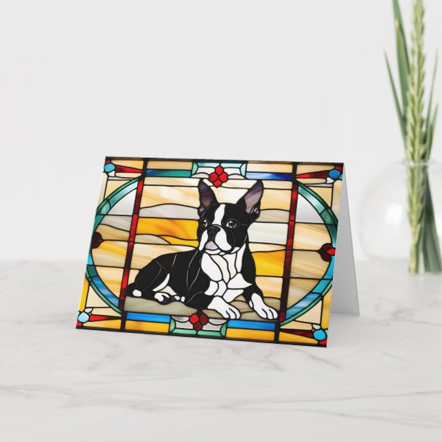 Söt Boston Terrier Glasmosaik Kort (Framsida)