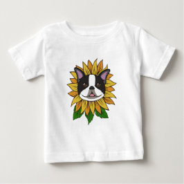 Söt Boston Terrier Hund Ansikte på Solros T Shirt