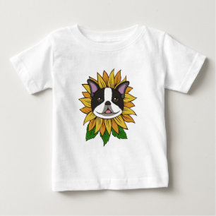 Söt Boston Terrier Hund Ansikte på Solros T Shirt