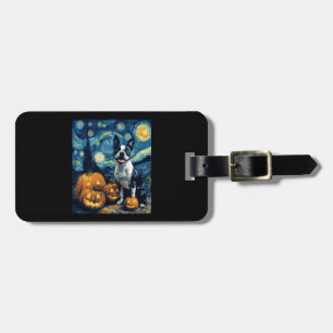 Söt Boston Terrier Hund Halloween Jack O Lantern P Bagagebricka