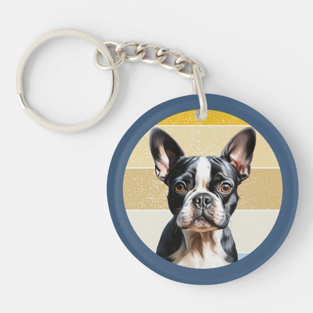 Söt Boston Terrier Hund Retro Bakgrund (Framsidan)