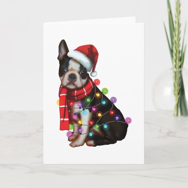 Söt Boston Terrier Hund Roliga Xmas Jul Presenter Kort (Framsida)