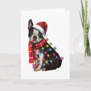Söt Boston Terrier Hund Roliga Xmas Jul Presenter Kort