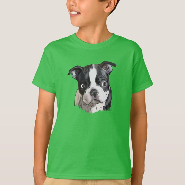 Söt Boston Terrier hund T Shirt (Framsida)