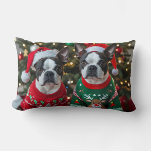 Söt Boston Terrier-jul Lumbarkudde