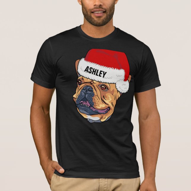 Söt Boston Terrier Julhatt Hund Stor T Shirt (Framsida)