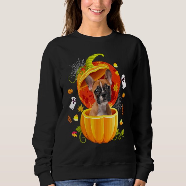 Söt Boston Terrier Pumpa Halloween Hund T Shirt (Framsida)