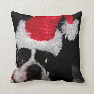 Söt Boston terrier som ha på sig en Santa hatt Kudde