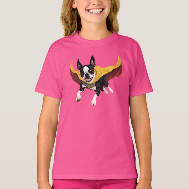 Söt Boston Terrier Superhjälte Barn T-Shirt (Framsida)