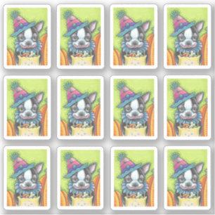 SÖT BOSTON TERRIER VALP I HALLoween CLOWNKOSTYM Klistermärken