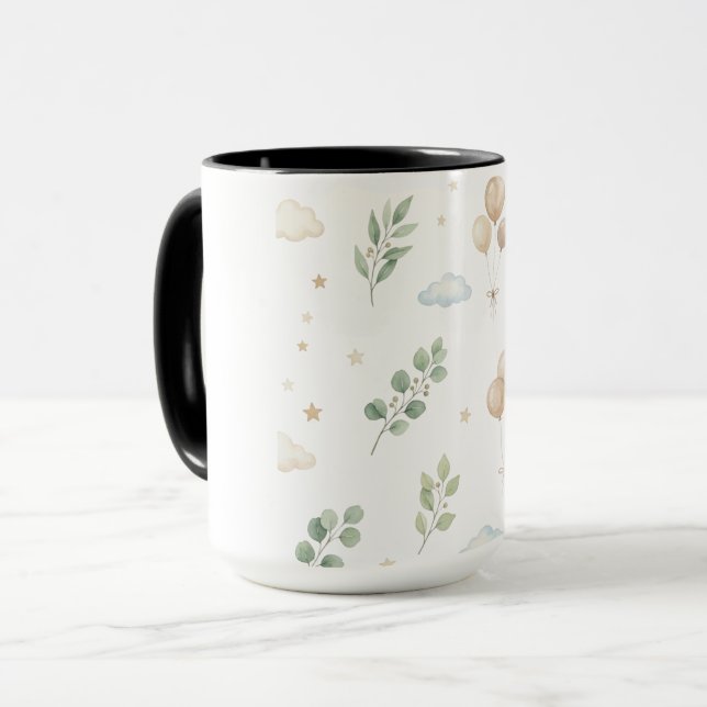 Söt botanisk eukalyptus- och guldballonger barnbib mugg (Framsida vänster)