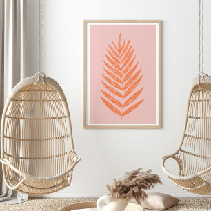 Söt Botanisk Fern Handflatan Löv Pastel Rosa Orang Poster