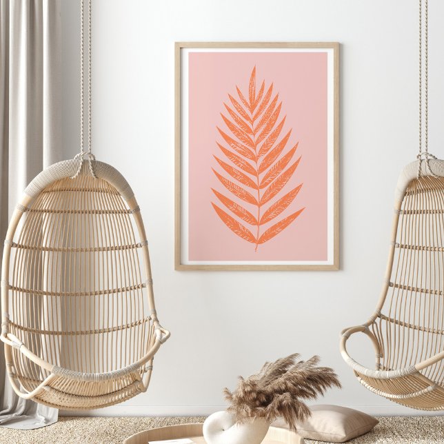 Söt Botanisk Fern Handflatan Löv Pastel Rosa Orang Poster (Skapare uppladdad)