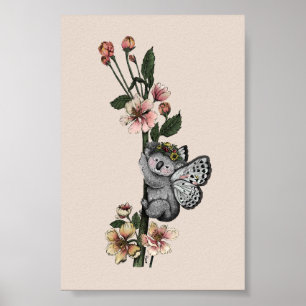 Söt botanisk koalabjörn vattenfärg illustration poster