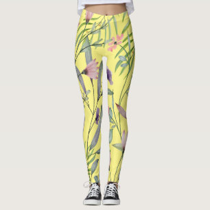Söt botanisk minimal bladkonst gul leggings