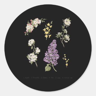 Söt botaniskt tryck blommar träd lilac äpple runt klistermärke
