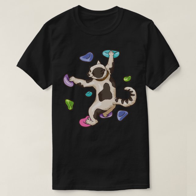 Söt Bouldering Cat klättring T Shirt (Design framsida)