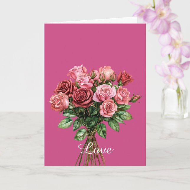 Söt Bouquet av Rosa Röd ros Kort (Orkide)