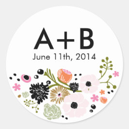 Söt Bouquet Blommigt Bröllop Circle Sticker Runt Klistermärke