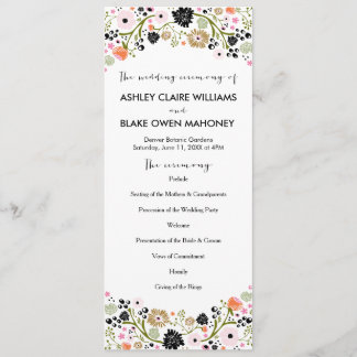 Söt Bouquet Blommigt Bröllopsprogram | Svart Program