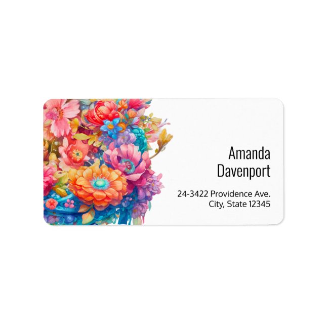 Söt Bouquet Rosa Orange & Blåa blommor Adressetikett (Framsidan)