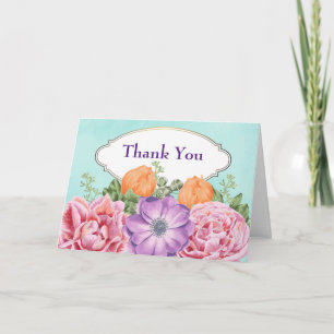 Söt Bouquet Watercolor Flowers Tack Kort
