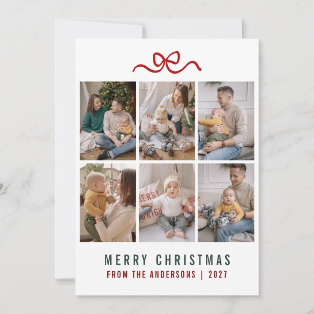 Söt Bow God Jul 6 Foto Grid Familj Julkort (Framsida)