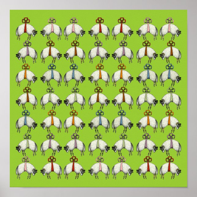 Söt Bow Sheep CHANGE FÄRG~ Gift Wrapping Papper Poster (Framsidan)