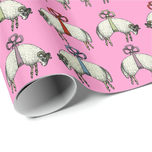 Söt Bow Sheep CHANGE ~ Roll Gift Wrapping Papper Presentpapper (Rullad Hörn)