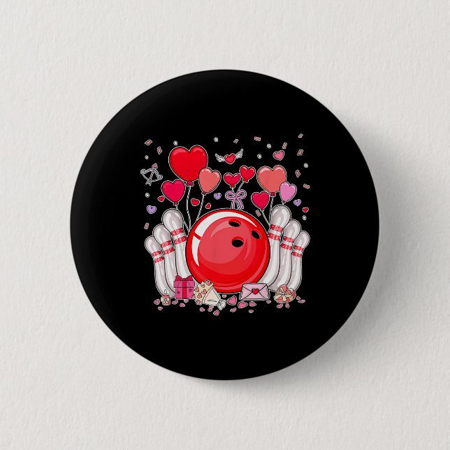 Söt Bowling Ll Alla hjärtans dag Hjärtälskare Spel Knapp (Framsida)