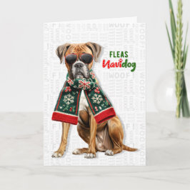 Söt Boxer Hund Roliga Loppor Navidog Jul Helgkort