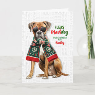 Söt Boxer Hund Roliga Loppor Navidog med Namn Helgkort