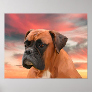 Söt Boxer Hund Vattenfärg Oljemålning Konst Poster