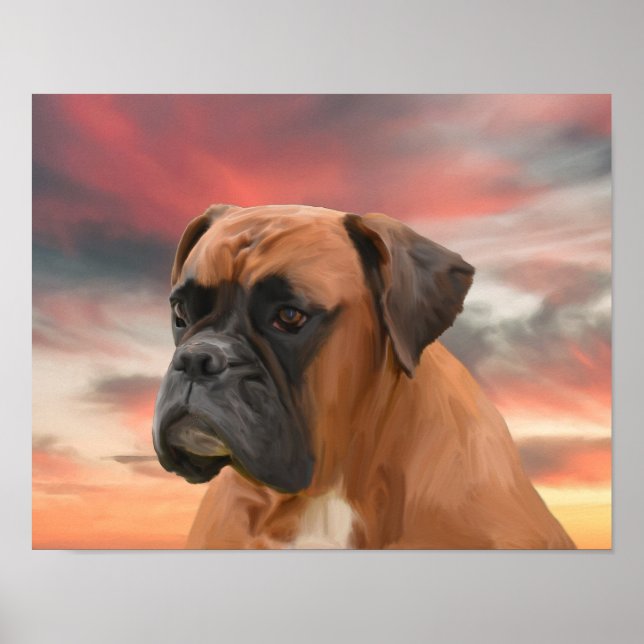 Söt Boxer Hund Vattenfärg Oljemålning Konst Poster (Framsidan)
