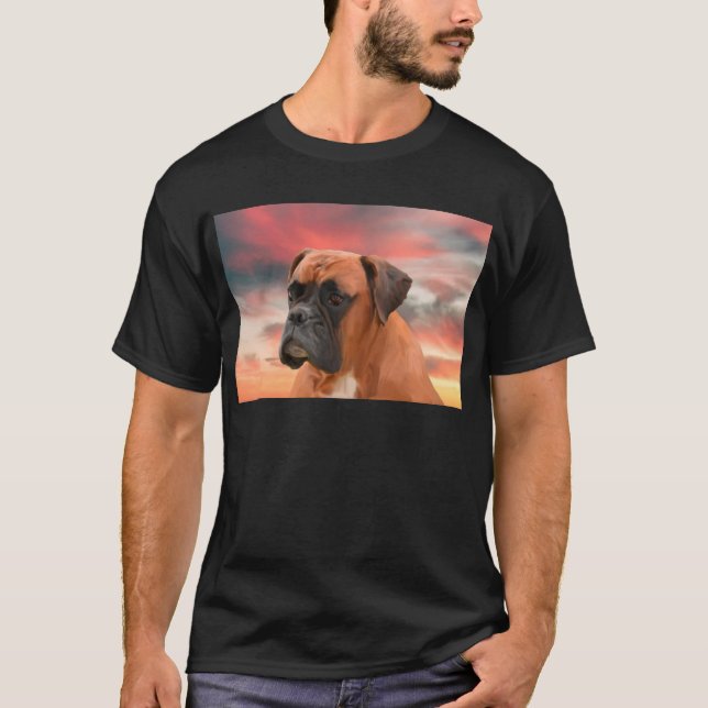Söt Boxer Hund Vattenfärg Oljemålning Konst Tee Shirt (Framsida)