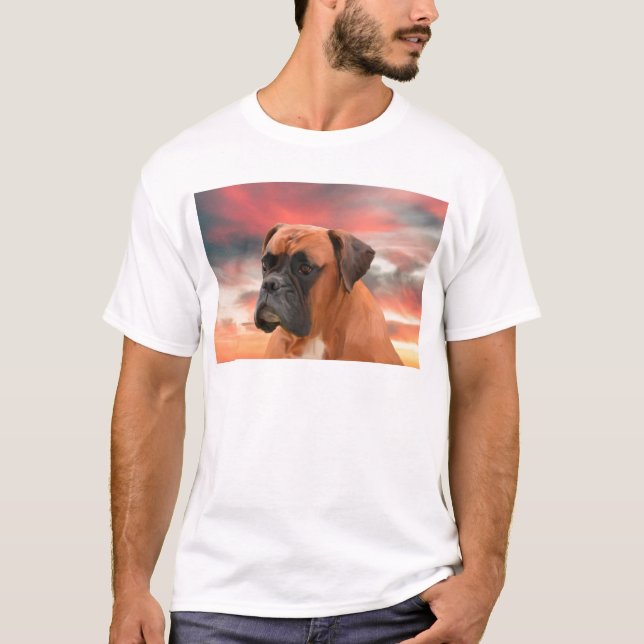 Söt Boxer Hund Vattenfärg Oljemålning Konst Tee Shirt (Framsida)